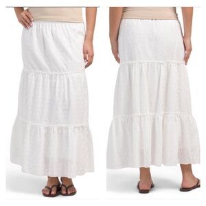 Metrowear Eyelet Tiered Boho Prairie Maxi Skirt SZ Small in White